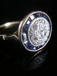 Image 3 of ART DECO FRENCH 18CT YELLOW GOLD SAPPHIRE ROSE CUT DIAMOND HALO PLAQUE RING