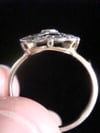 ART DECO 18CT YELLOW GOLD SAPPHIRE ROSE CUT DIAMOND HALO PLAQUE RING