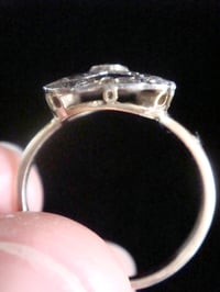 Image 3 of ART DECO 18CT YELLOW GOLD SAPPHIRE ROSE CUT DIAMOND HALO PLAQUE RING