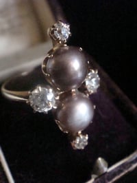 Image 1 of EDWARDIAN 18CT YELLOW GOLD LARGE NATURAL PEARL & OLD CUT DIAMOND CLUSTER RING
