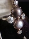 EDWARDIAN 18CT YELLOW GOLD LARGE NATURAL PEARL & OLD CUT DIAMOND CLUSTER RING