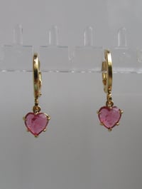 Image 2 of Meghan Markle Duchess of Sussex Inspired Ruby Red Crystal Heart Small Hoop Earrings