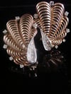 VINTAGE 1950S RETRO 14CT HUGE HANDMADE DESIGNER DIAMOND FAN EARRINGS HEAVY 20.6G