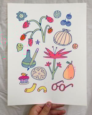 Seashell Flowers ~ Risograph Print