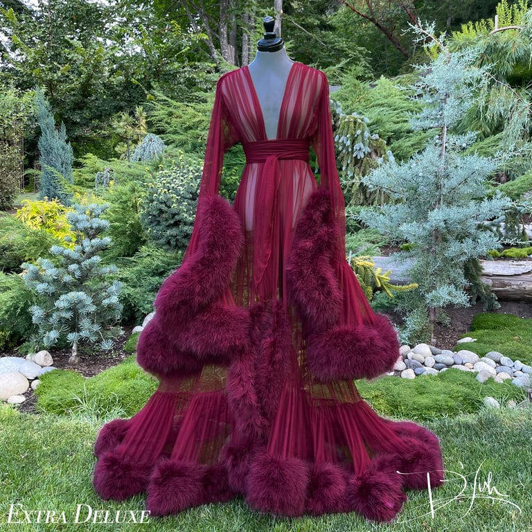 "Cassandra" Merlot Marabou Dressing Gown Image 2