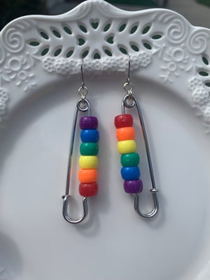 rainbow jumbo safety pin earrings