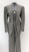 Double Breasted Grey Check Blazer Pant Suit 