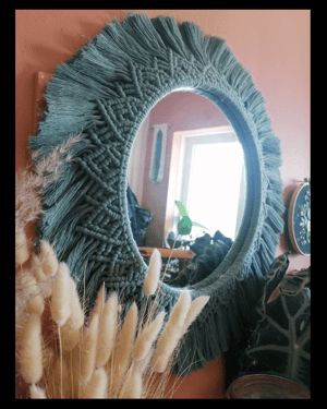 Macramé mandala mirror in laurel