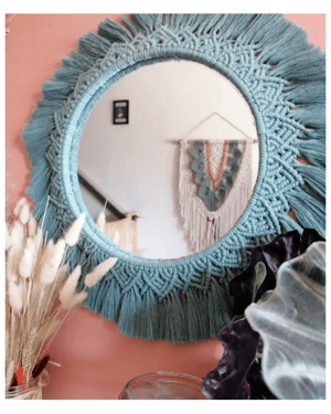 Macramé mandala mirror in laurel