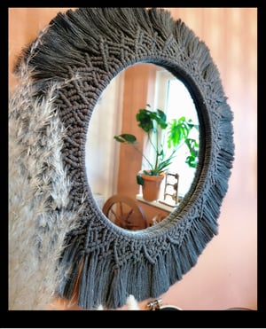 Macramé mandala mirror in charcoal