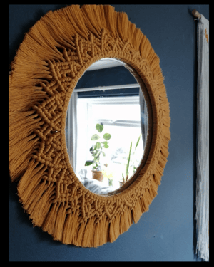 Macramé mandala mirror in mustard 