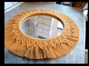 Macramé mandala mirror in mustard 