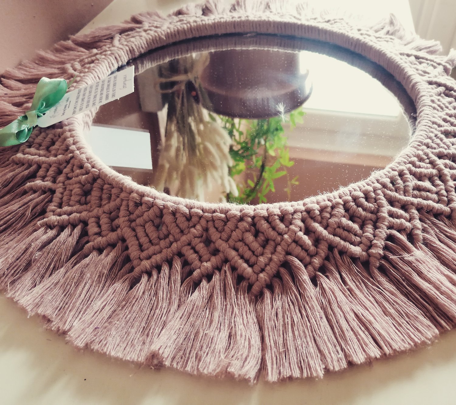 Macramé mandala mirror in blush