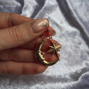 Image of The Lovers - moon and star gold earrings