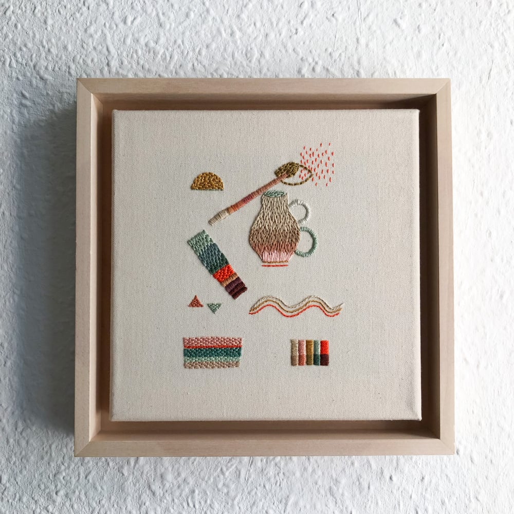 Image of Daily expectations - One of a kind intuitive hand embroidery, hand embroidered art in a wooden frame