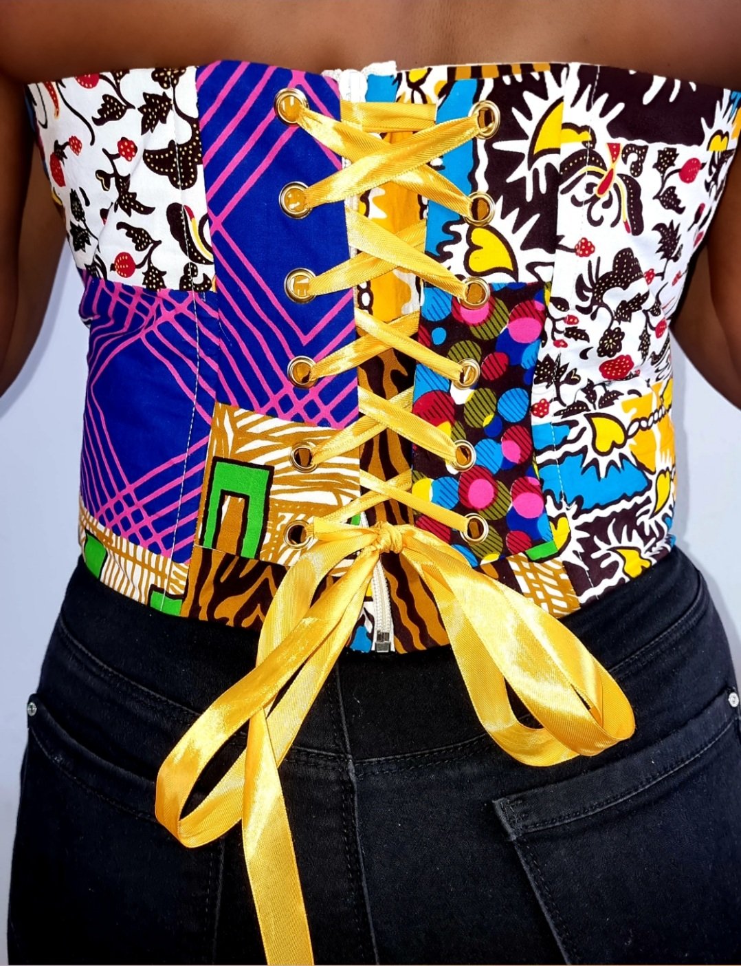 african print bustier top
