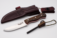 Image 1 of Walnut bushcraft knife with matching sheath and firesteel