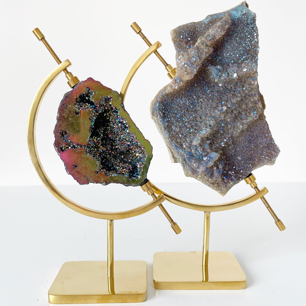 Image of Titanium Coated Amethyst no.21 +Brass Arc Stand