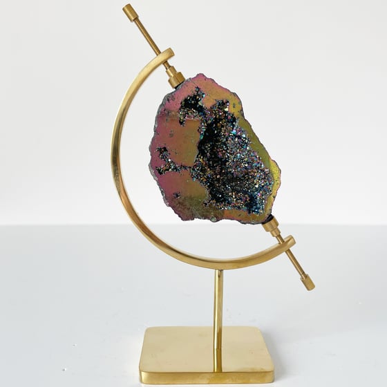 Image of Titanium Coated Calcite no.165 + Brass Arc Stand