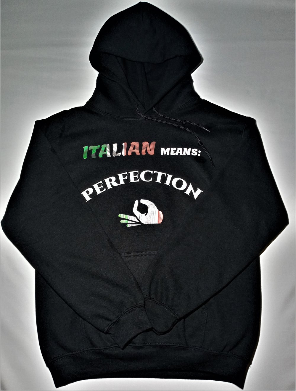 Adult Unisex Black, White Italian Perfection Hoodie