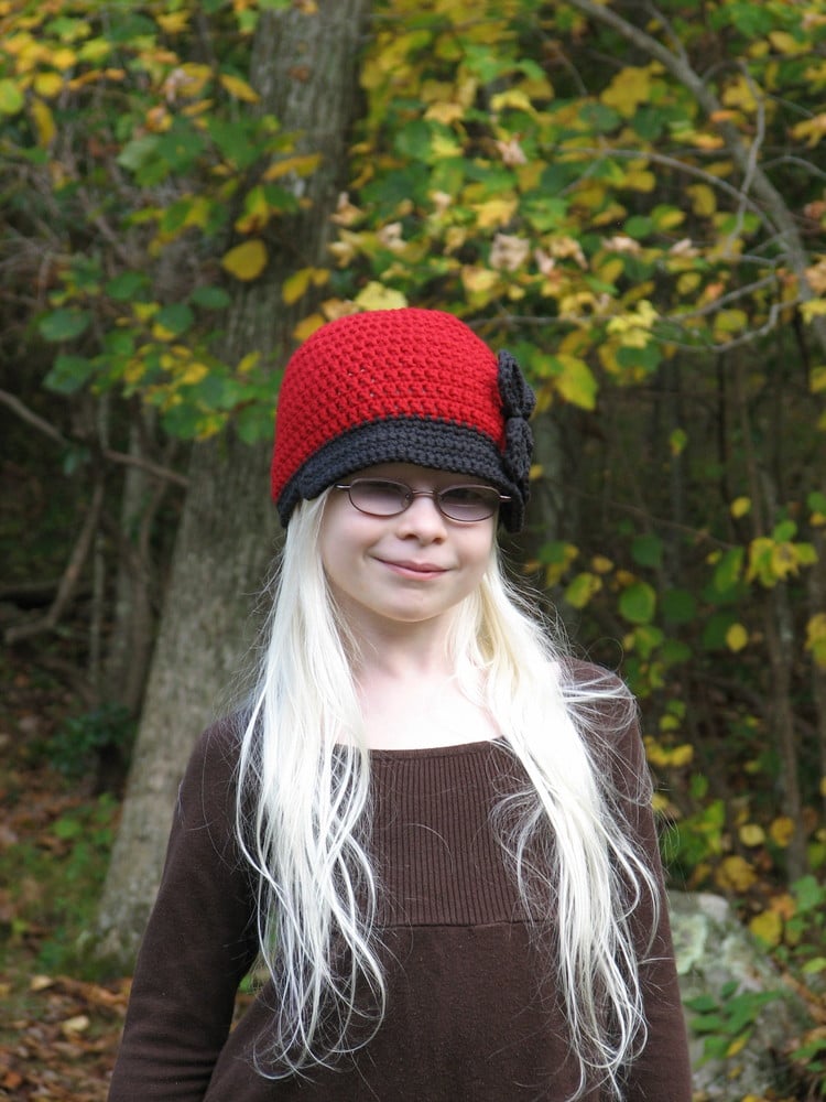 Image of On the Town Beanie Hat with Large Flower Crochet Pattern 