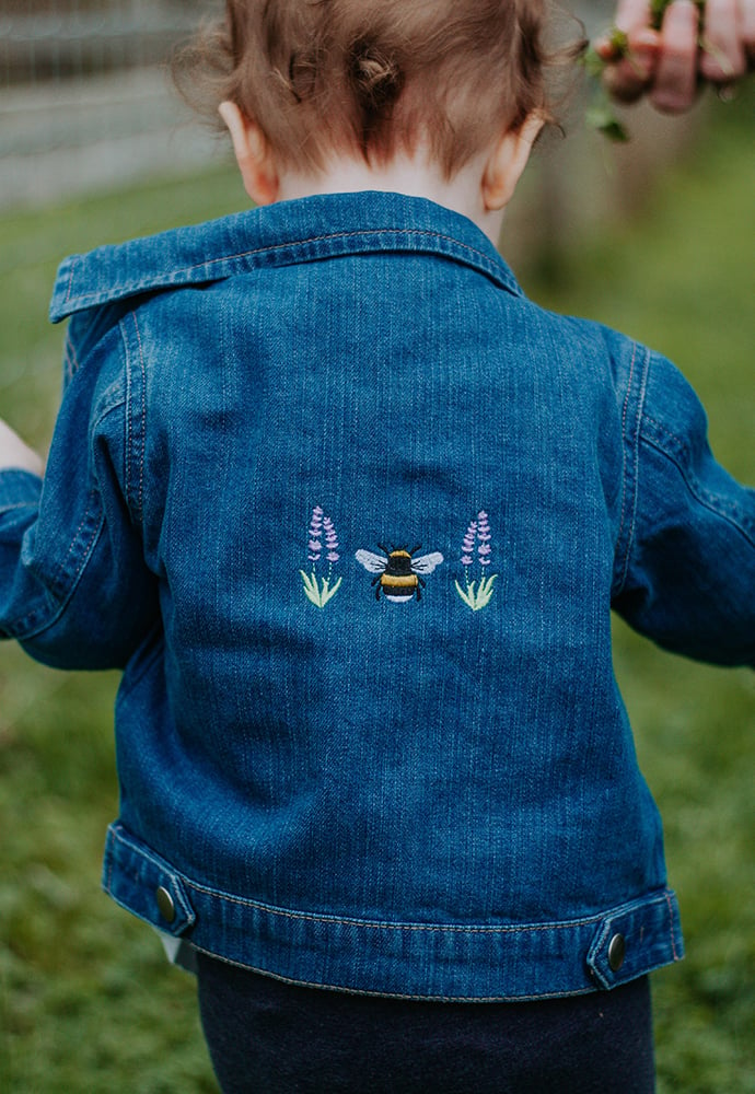 Image of Lavender Bumblebee Organic Embroidered Baby Denim Jacket