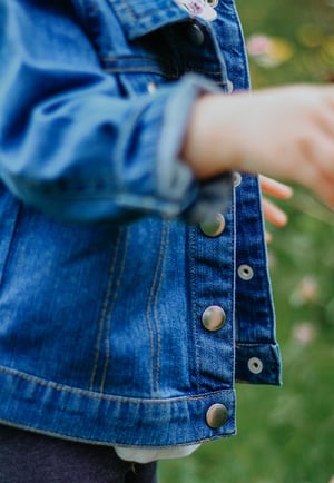 Image of Lavender Bumblebee Organic Embroidered Baby Denim Jacket