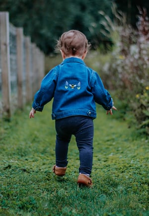 Image of Lavender Bumblebee Organic Embroidered Baby Denim Jacket
