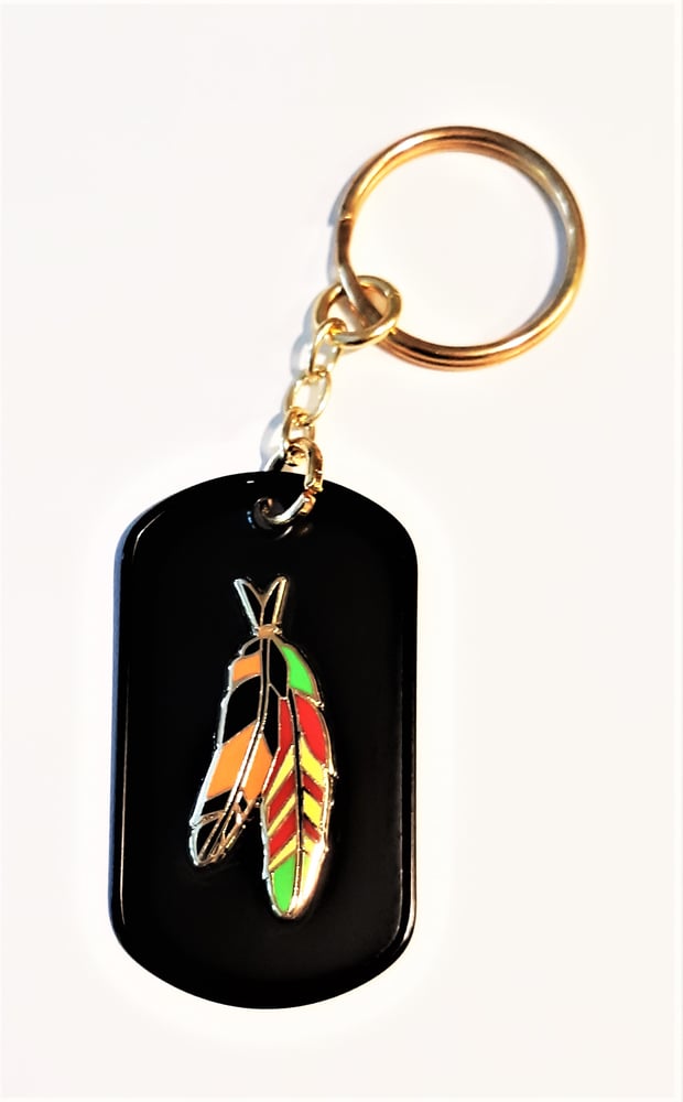 Image of Vietnam Veteran  Agent Orange Warrior Feathers Black Dog Tag Key Ring