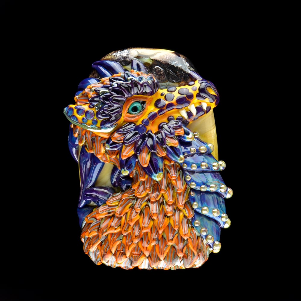 Image of XXXL. Light Orange & Purple Dragon - Handmade Lampwork Glass Sculpture Bead