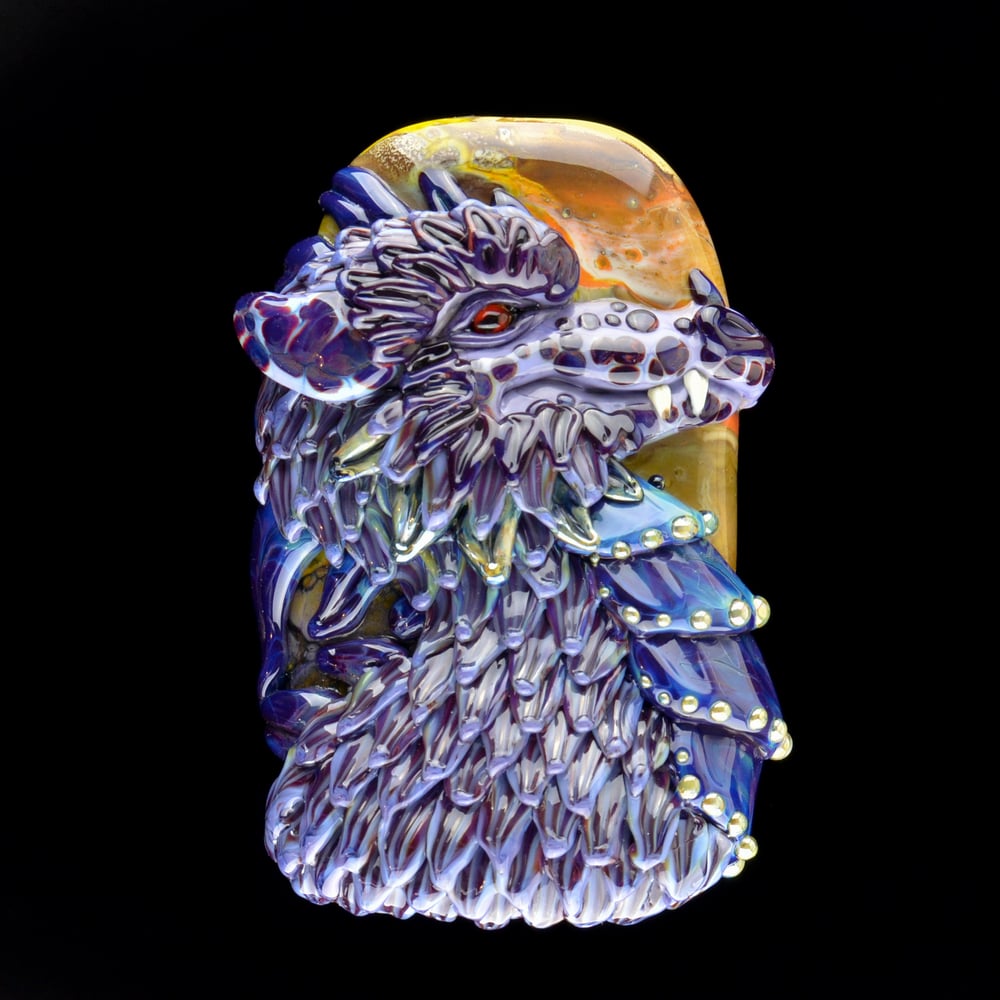Image of XXXL. Purple People Eater Dragon - Handmade Lampwork Glass Sculpture Bead