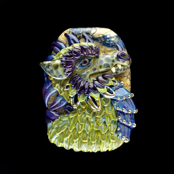 Image of XXXL. Green Dragon - Handmade Flameworked Glass Sculpture Pendant Bead