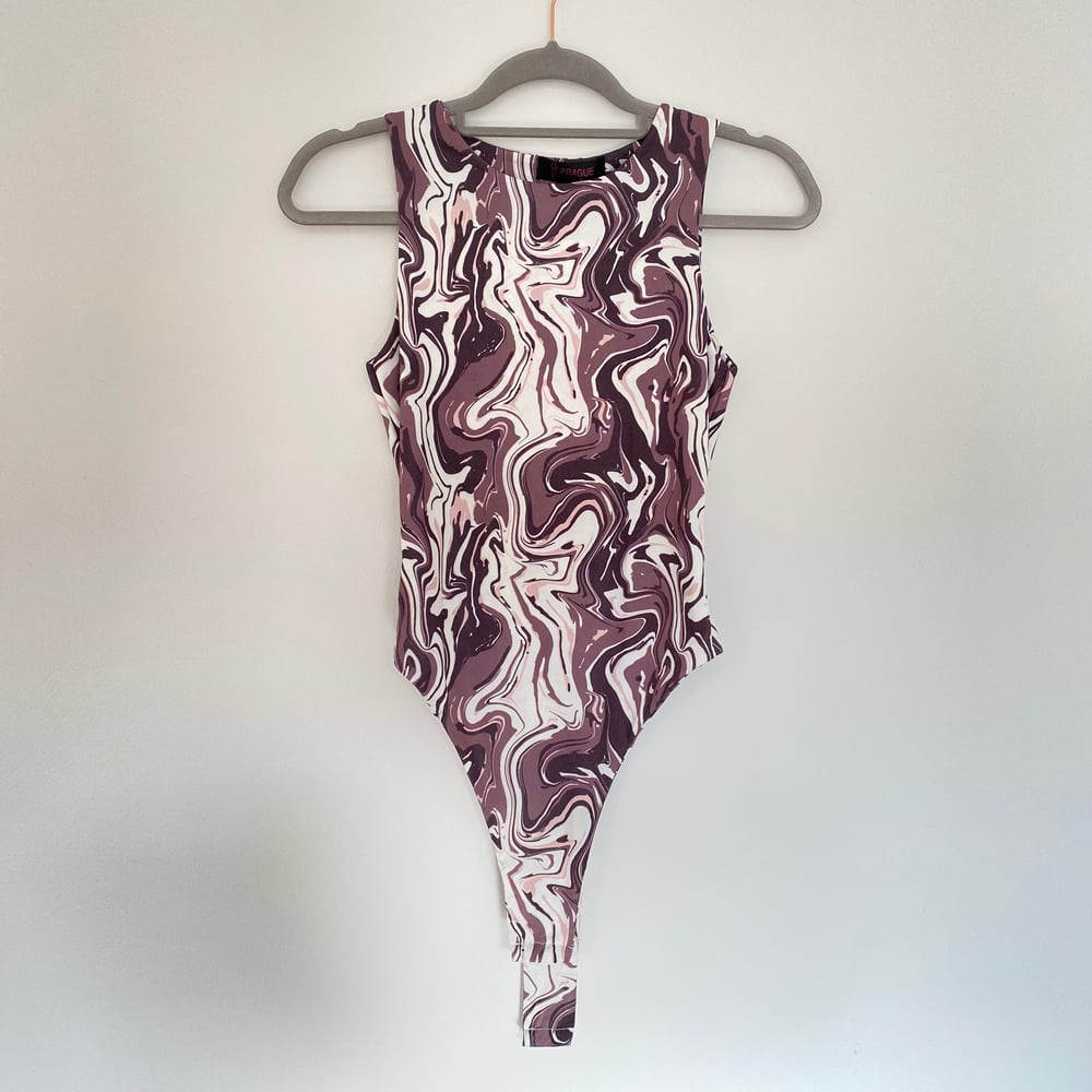 Image of Swirl Print Slinky Bodysuit