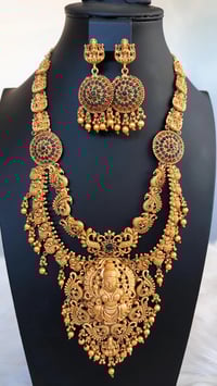 Image 9 of Dharti- Heavywork Temple Jewelry Necklace Set Goddess Laxmi 