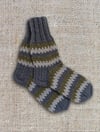 Grandma's Knitted Wool Socks - Gray with green