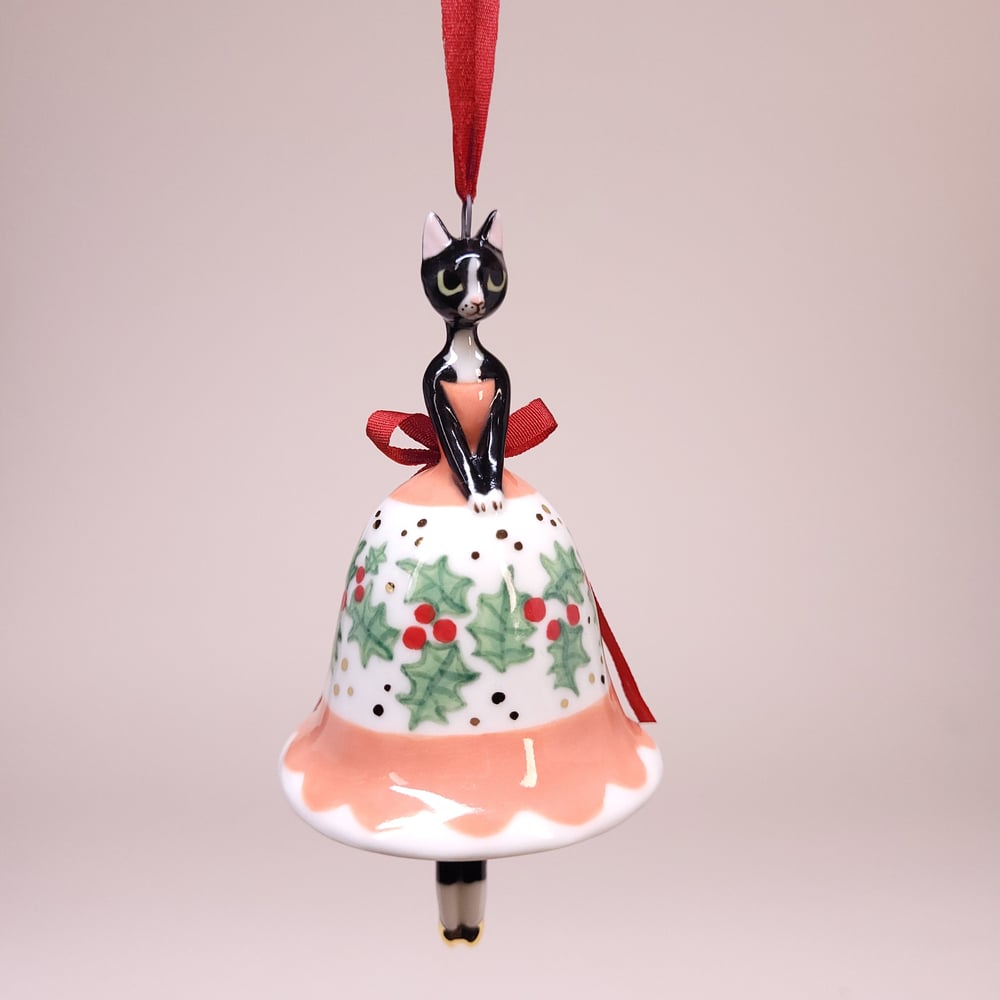 Image of Pink Holly Porcelain Christmas Bell