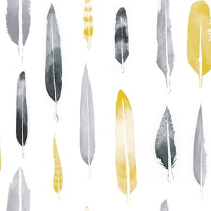 Image of Feathers Wallpaper - Mustard