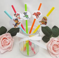 Image 1 of Pkt 5 pr 7 Character Paw Patrol Party Straws, Paw Patrol Drinking Straws, Paw Patrol Table Decor