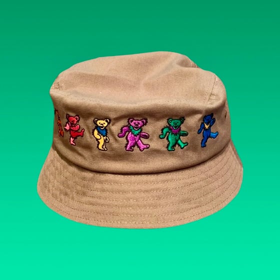 Image of Bear Embroidered Full Wrap around 100% Natural Hemp Bucket Hat! 