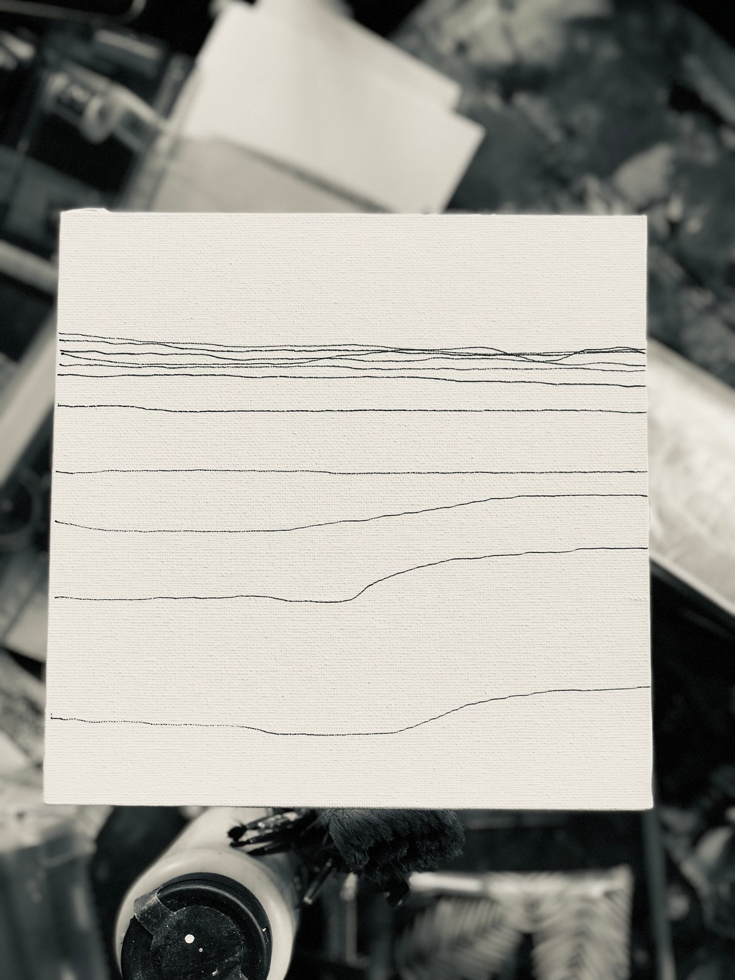 Minimal Distance Eleven Lines - fineliner on canvas panel, 20x20 cm