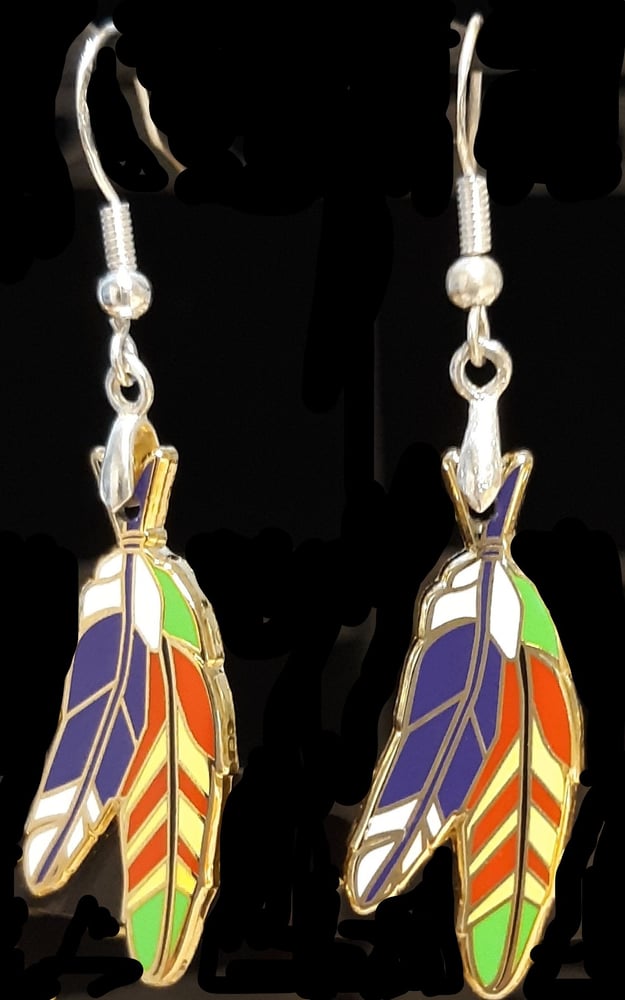 Image of Vietnam Veteran Purple Heart Warrior Feathers Earrings