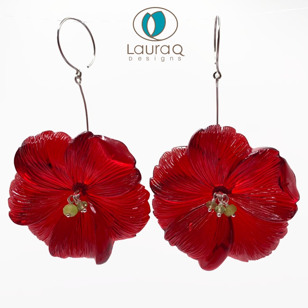 large red lucite flower earrings