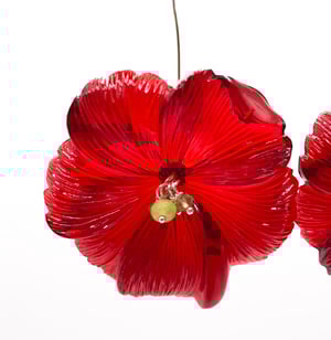 Red lucite flower earrings