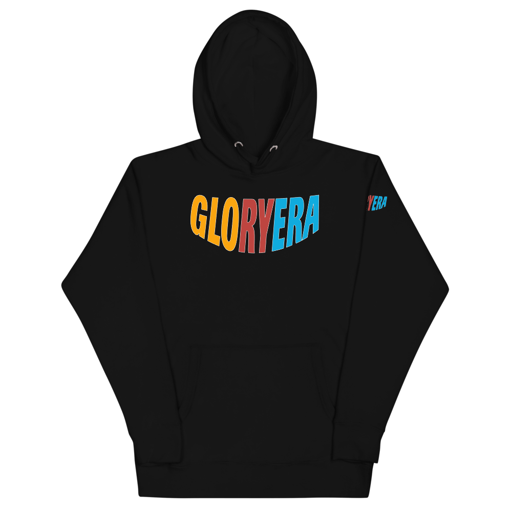 Image of GLORYERA® CREW HOODIE (BLACK/MERIGOLD/RUBY RED/CERULEAN/WHITE OUTLINE)
