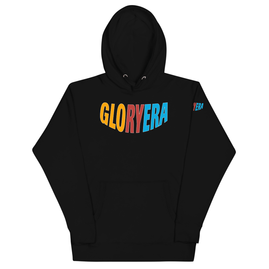 Image of GLORYERA® CREW HOODIE (BLACK/MERIGOLD/RUBY RED/CERULEAN/WHITE OUTLINE)