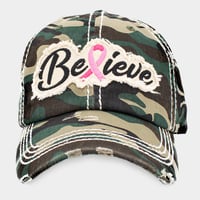 Image 1 of Pink Ribbon Baseball Cap, Breast Cancer Awareness Hat for Ladies, Gift for Survivor