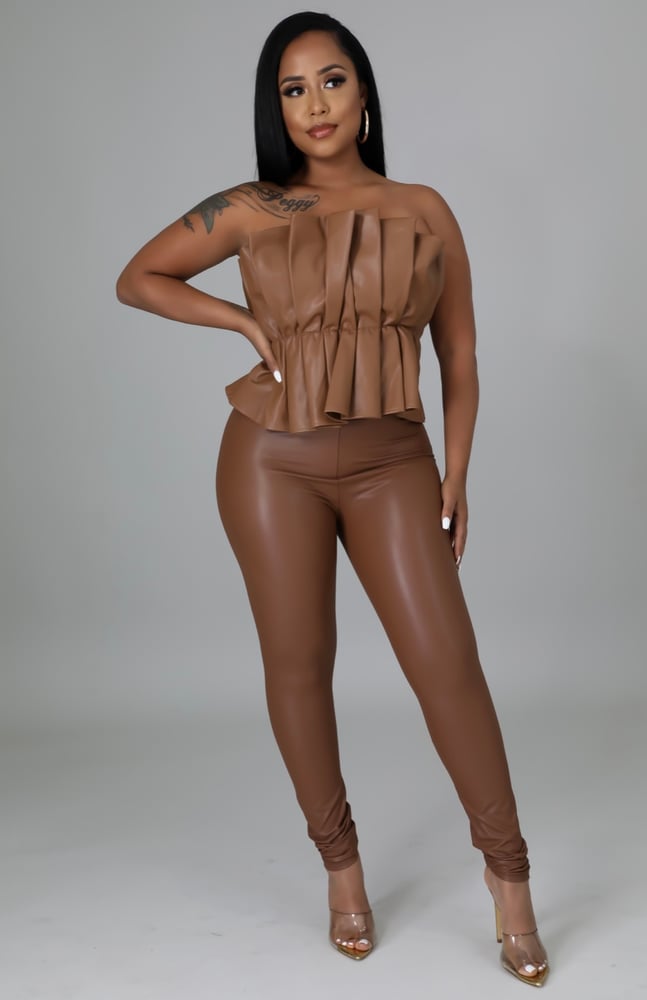 Image of Chocolate Leatherette Pant 