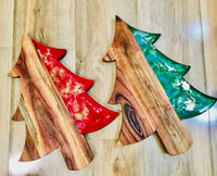Image 2 of Individually Hand Painted Christmas Tree Serving Resin & Wood Boards