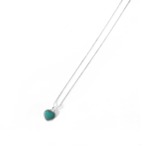 Image of Sterling Silver & Turquoise Heart Charm Necklace 