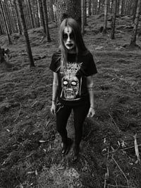 Image 1 of BLACK CROSS WORSHIP 90's BLACK METAL SKULL T-SHIRT